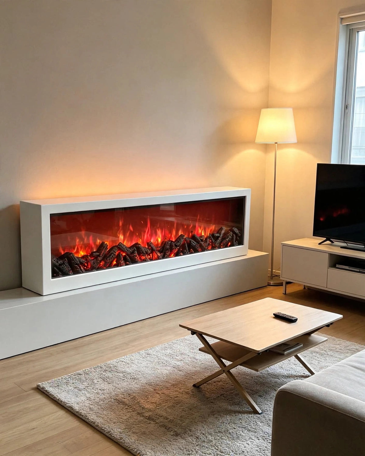Cheminée électrique moderne 1 mètre blanche murale de haute qualité avec télécommande facile à insérer pour une utilisation en intérieur pour la maison, Hôtel, Restaurant