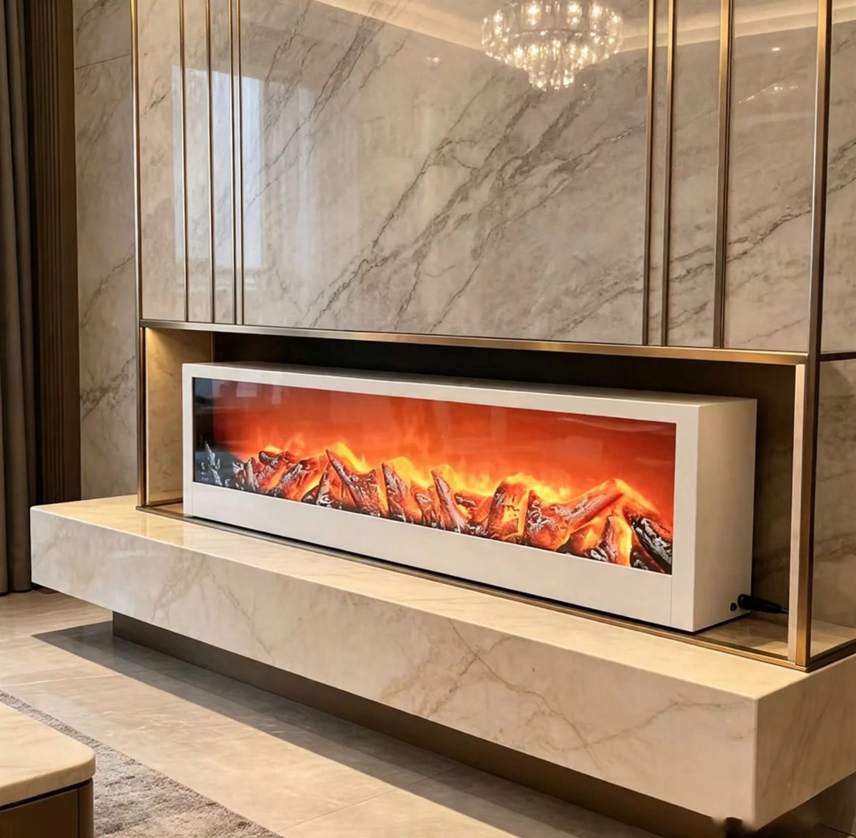 Cheminée électrique moderne 1 mètre blanche murale de haute qualité avec télécommande facile à insérer pour une utilisation en intérieur pour la maison, Hôtel, Restaurant