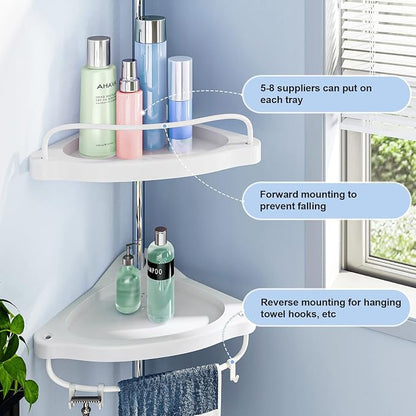 Étagère d'angle réglable à 4 niveaux pour douche, rangement d'angle pour salle de bain et baignoire, support gain de place avec barre de tension en acier inoxydable antirouille, à poser au sol