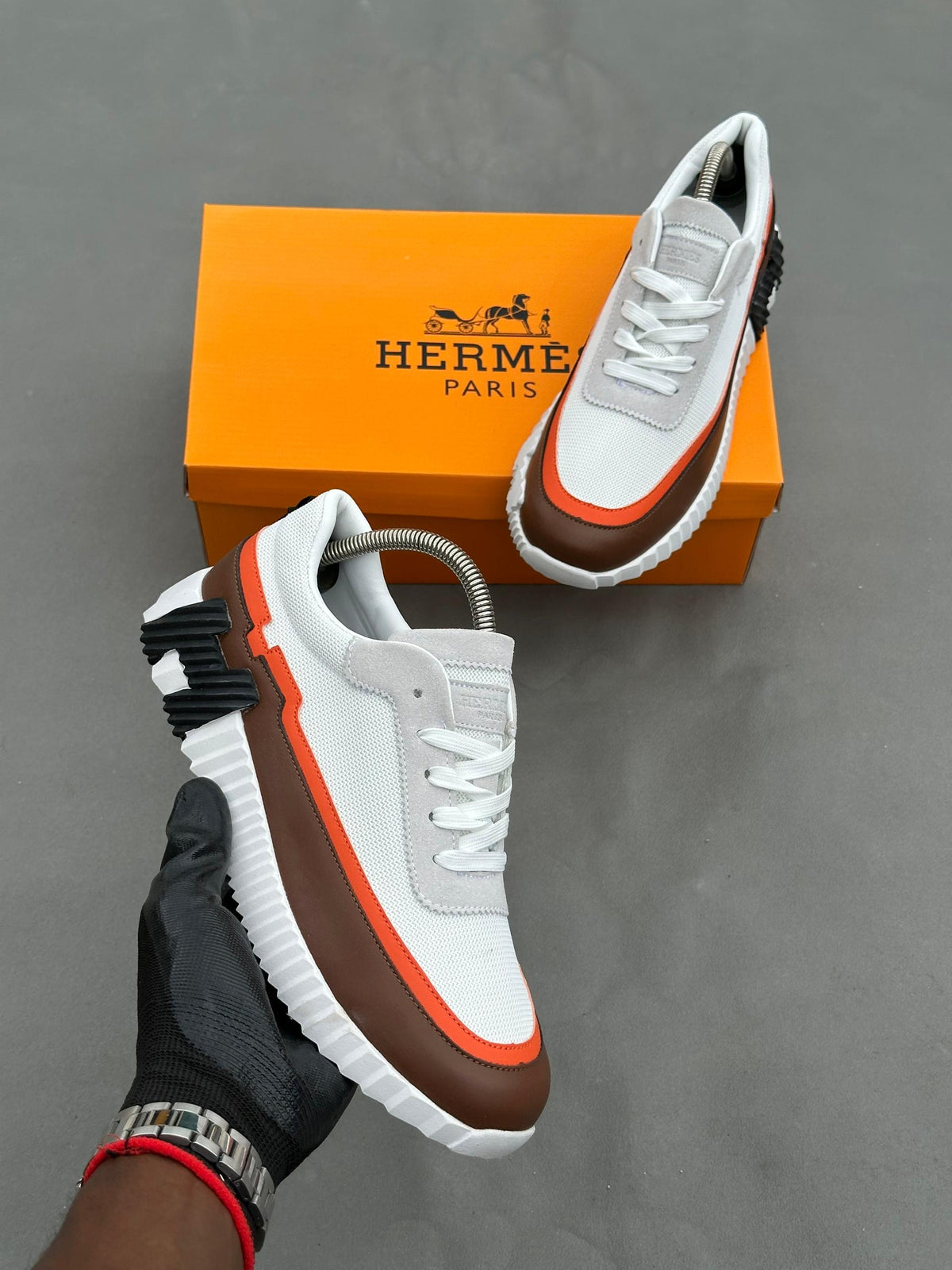 Baskets Hermès Bouncing Blanc Marron