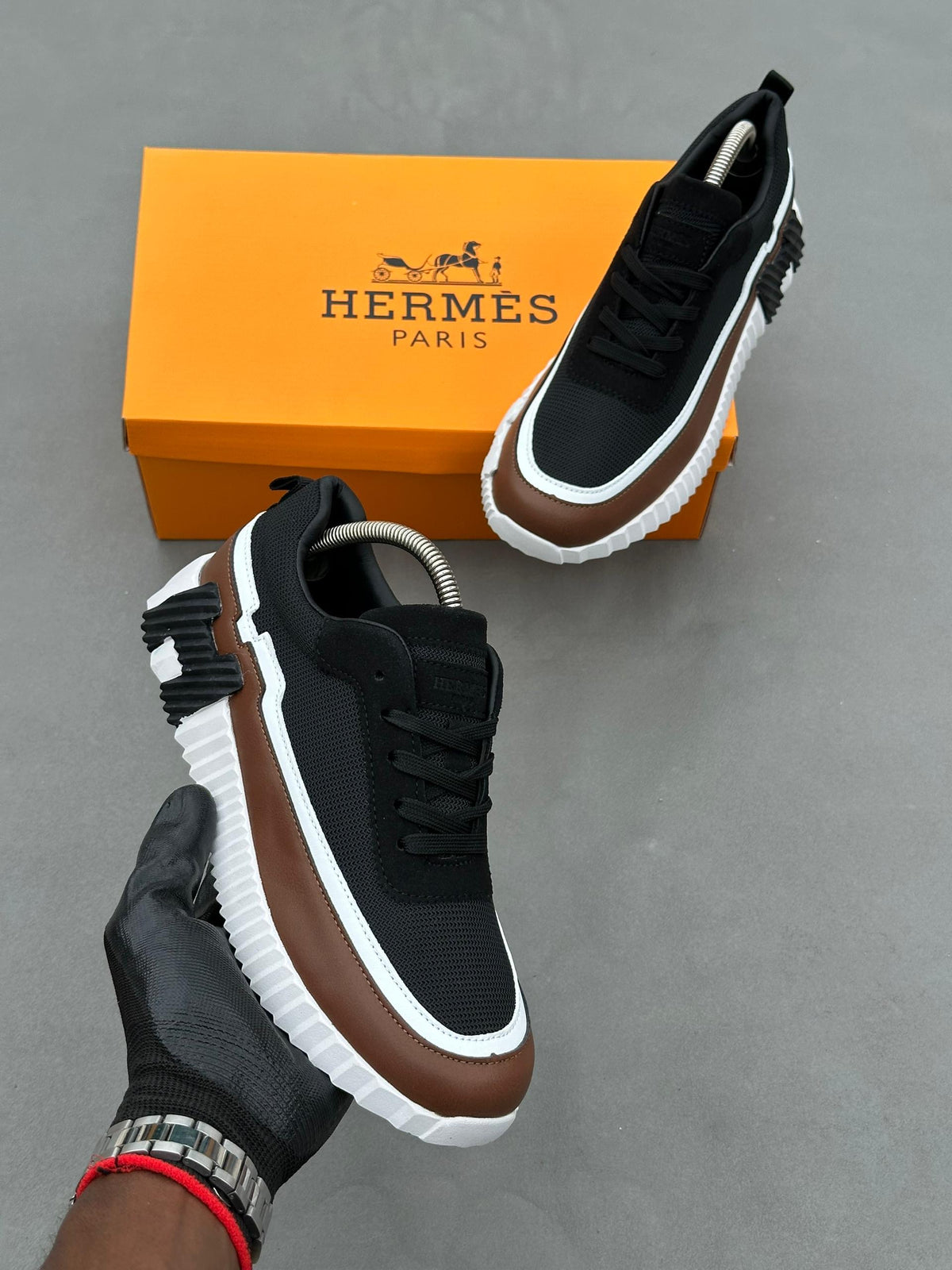 Baskets Hermès Bouncing Noir Marron