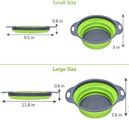 Lot de deux passoirs, paniers filtre pliable en silicone multicolore, pour la maison et la cuisine