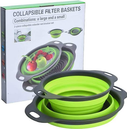 Lot de deux passoirs, paniers filtre pliable en silicone multicolore, pour la maison et la cuisine