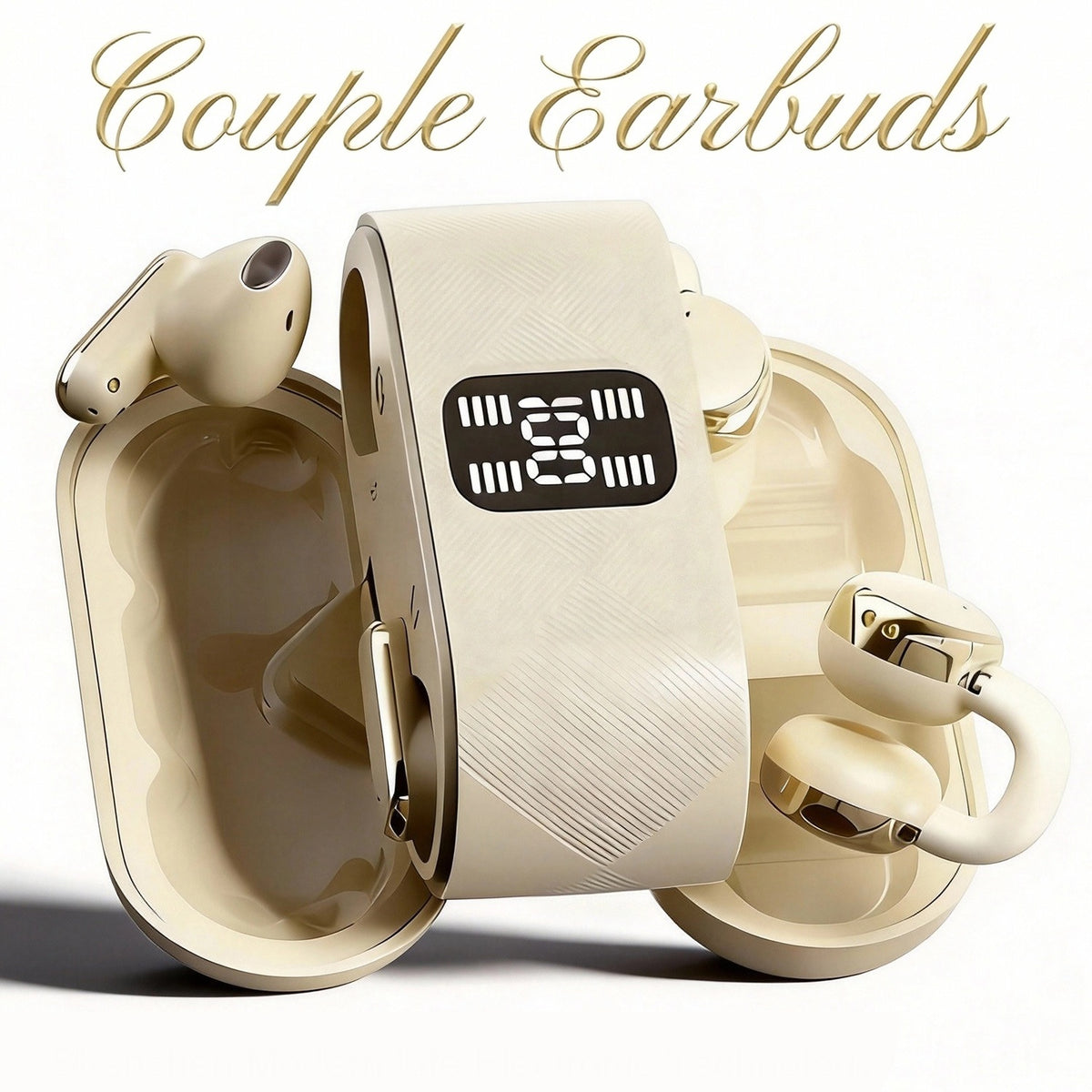 Écouteurs Bluetooth sans fil doubles 2 en 1, intra-auriculaires à clipser avec affichage LED de la batterie, suppression du bruit, pour partage en couple