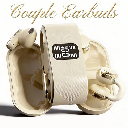 Écouteurs Bluetooth sans fil doubles 2 en 1, intra-auriculaires à clipser avec affichage LED de la batterie, suppression du bruit, pour partage en couple