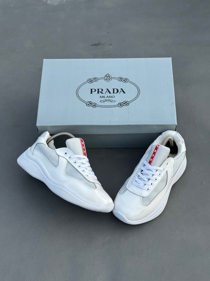Baskets Prada America's Cup en cuir verni et tissu technique Blanc