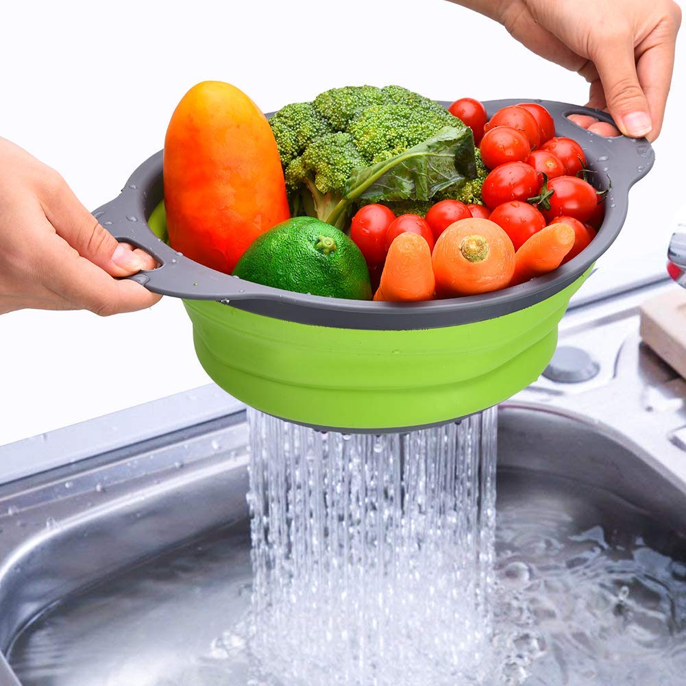 Lot de deux passoirs, paniers filtre pliable en silicone multicolore, pour la maison et la cuisine