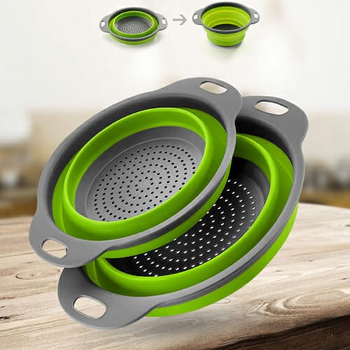 Lot de deux passoirs, paniers filtre pliable en silicone multicolore, pour la maison et la cuisine